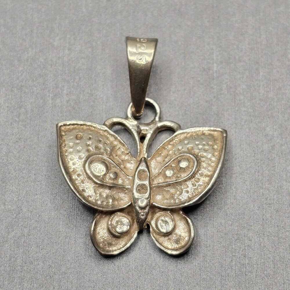 VTG Sterling Silver 925 Butterfly Pendant 1.25" Textured 4.84g Mexico